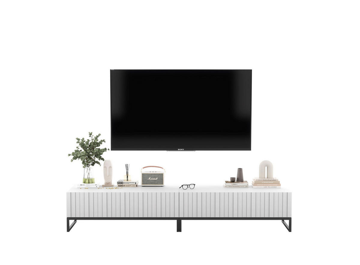 TV-LOWBOARD 2-er Set Elpis Weiß Matt Glamour 110 cm - Schwarz/Weiß, Holzwerkstoff/Metall (220/39/54cm) - Meble Lindner