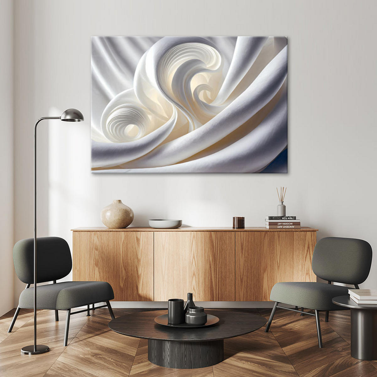 LEINWANDBILD Weiße 3D-Abstraktion - Weiß, Textil (90/60cm) - Feeby