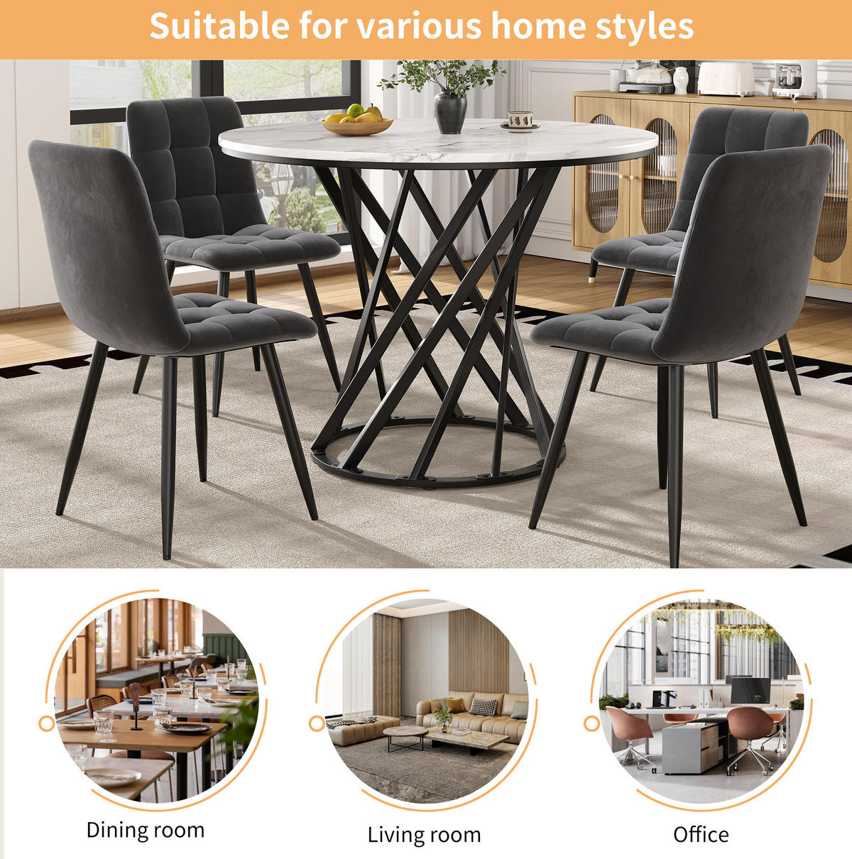 ESSTISCH 80/76/80 cm Schwarz/Weiß aus MDF und Metall mit verstellbaren Füßen - Schwarz, Holzwerkstoff (80/80/76cm) - OKMYHOME