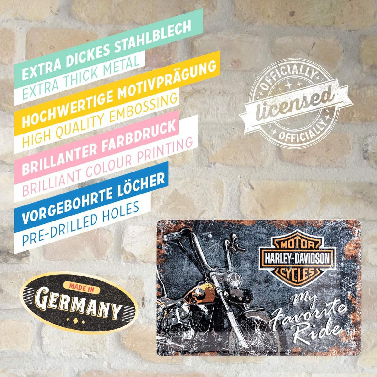 BLECHSCHILD 20/30 cm Harley-Davidson Favourite Ride - Multicolor, Metall (30/20/0.2cm) - Nostalgic-Art
