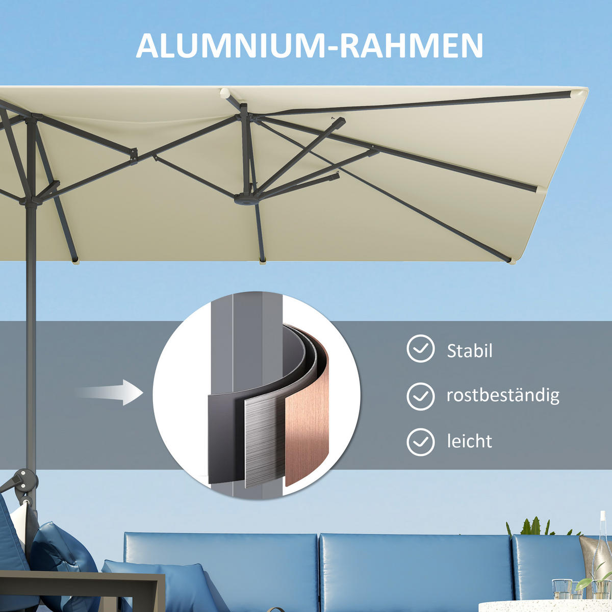 DOPPELSCHIRM DE-05529 Doppelseitig mit Kurbelsystem Cremeweiß - Creme, Textil/Metall (264/451cm) - ComfortXL