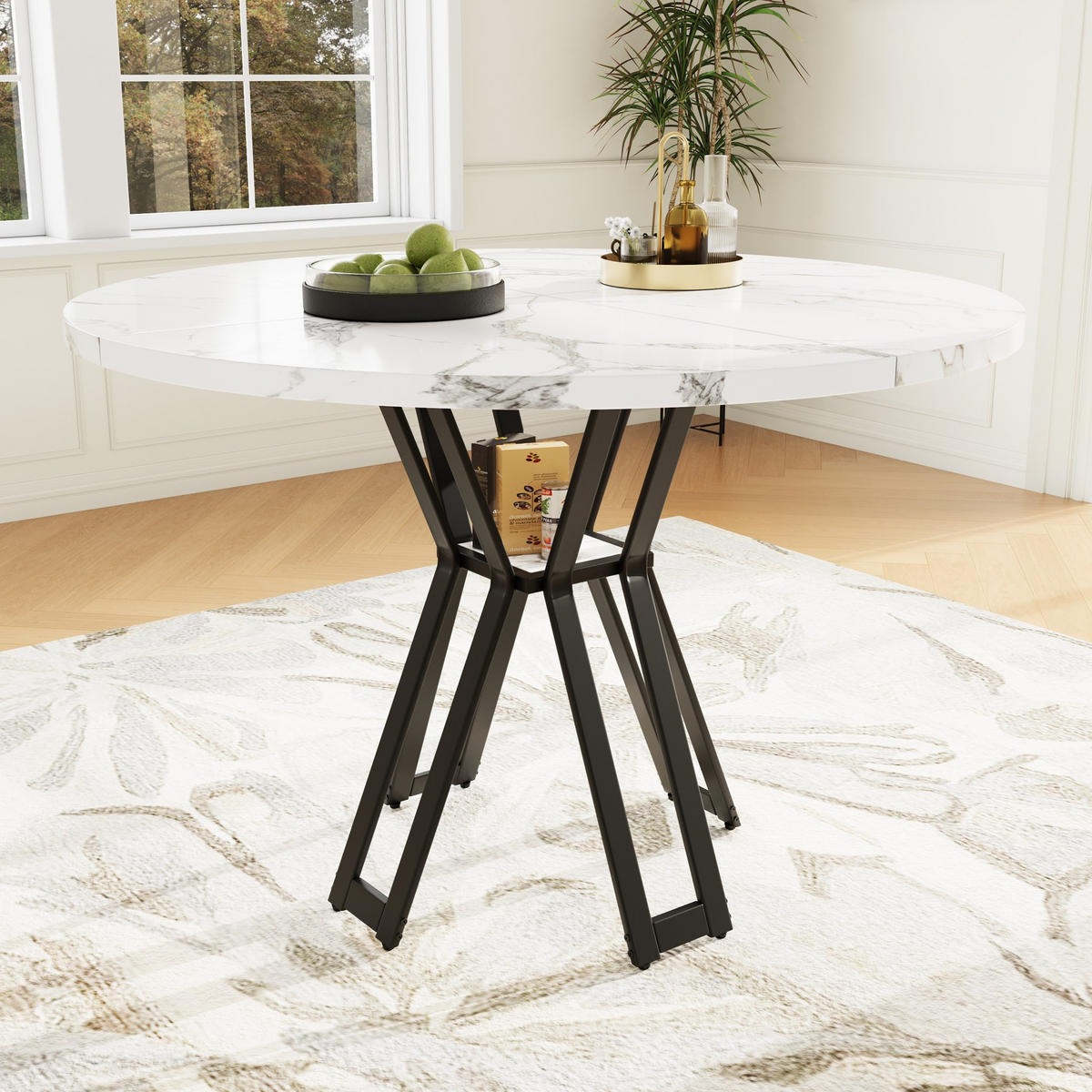 ESSTISCH, MDF-Tischplatte in Marmoroptik & Metallgestell, 100/100/76 cm, Schwarz - Schwarz, Holzwerkstoff (100/100/76cm) - Redom