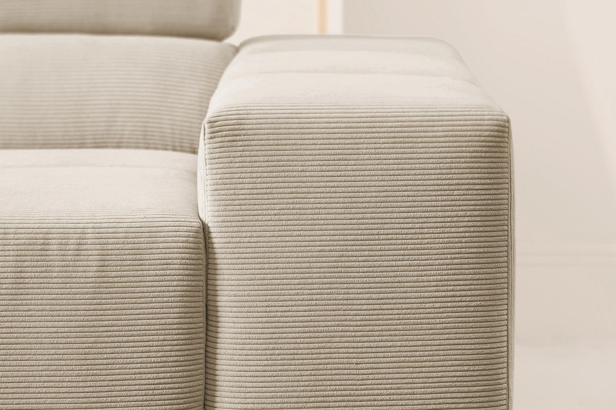 ECKSOFA MIT MOTORISCHEM SITZVORZUG NEVADA Beige Cord - Beige/Schwarz, Kunststoff/Textil (319/215cm) - KAWOLA