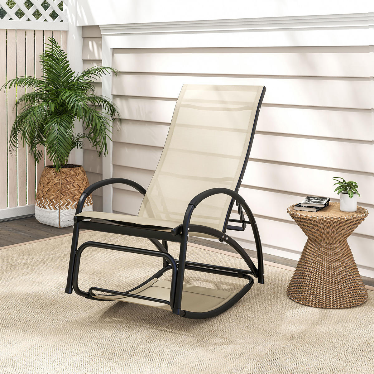 SCHAUKELSTUHL Beige - Beige, Metall (123/53/62cm) - COSTWAY