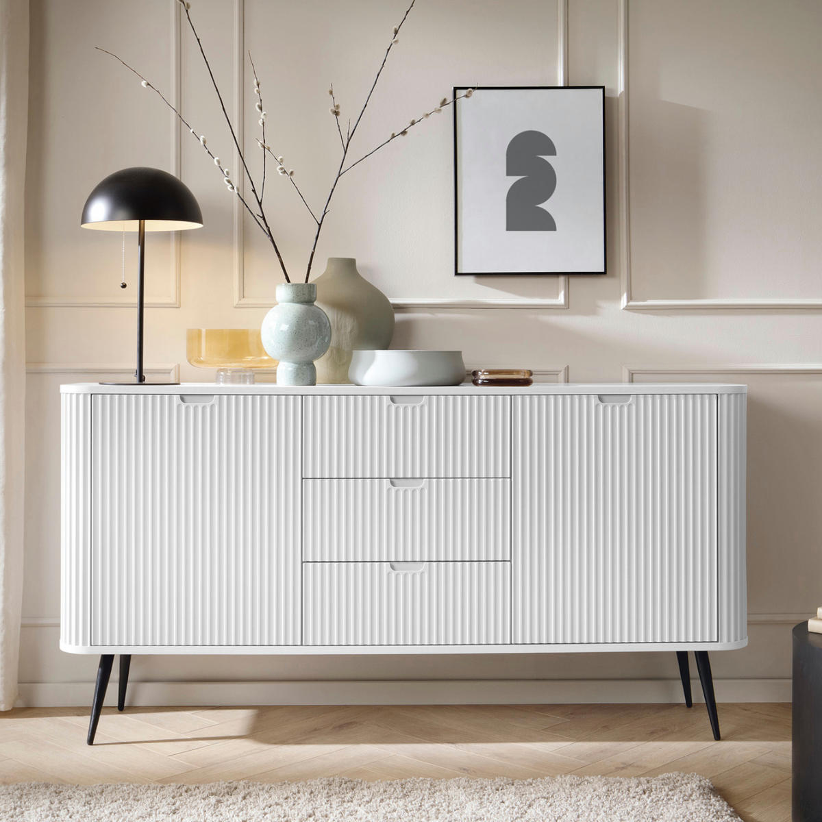 SIDEBOARD MORDEN KOM2 Abgerundeter Korpus Weiß Weiß - Weiß, Holzwerkstoff/Kunststoff (168/87/39cm) - Komodee