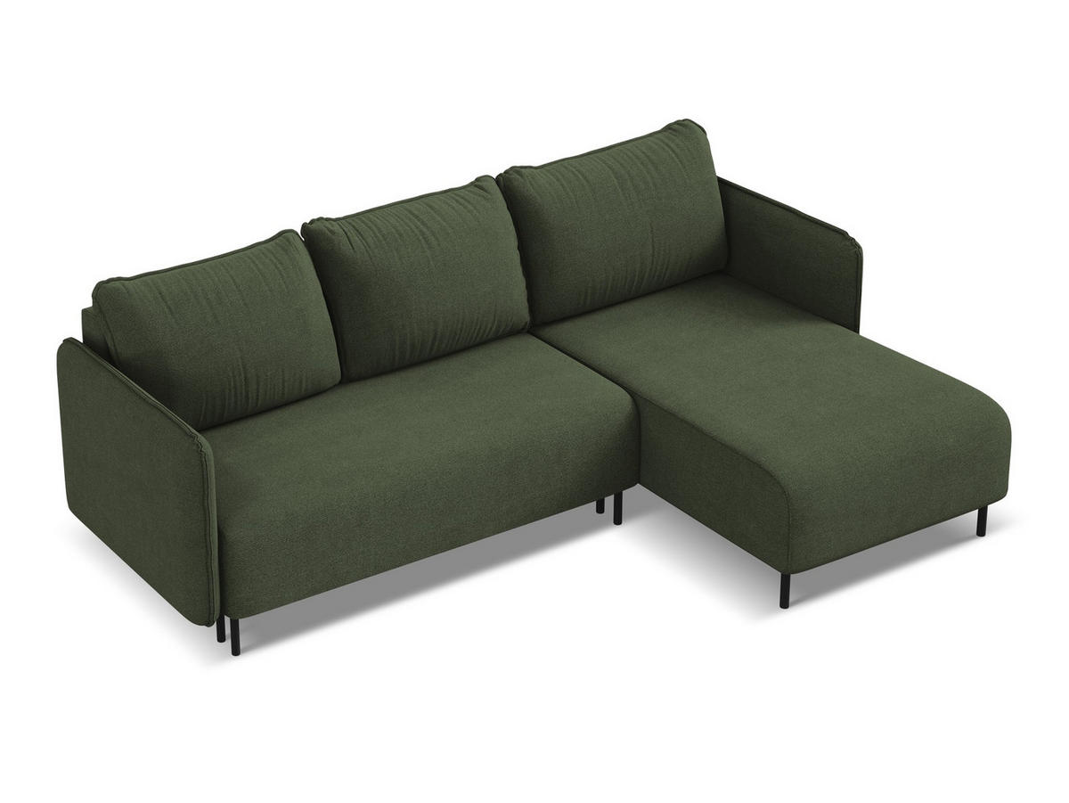 ECKSOFA mit Schlaffunktion Strukturstoff Stoff Grün - Schwarz/Olivgrün, Holz/Textil (236/162cm) - Makamii
