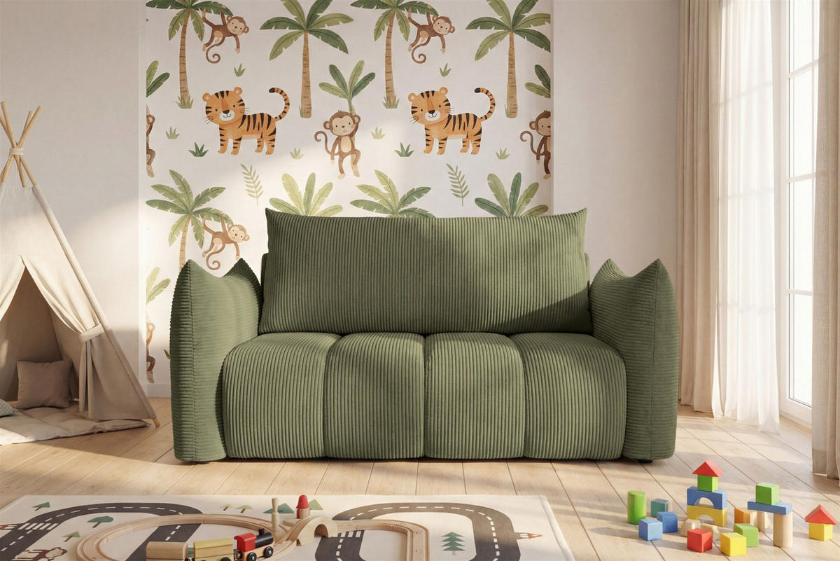 SOFA 2er-sitzer Ontario Mit Liegefunktion - Olivgrün, Holzwerkstoff/Textil (162/86/101cm) - Fun Möbel