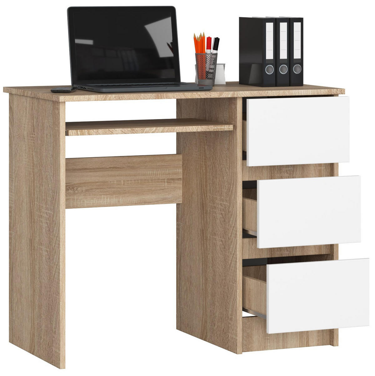 SCHREIBTISCH Sonoma Eiche, Weiß 90x50x77 cm - Weiß/Sonoma Eiche, Holzwerkstoff (50/90/77cm) - Akord