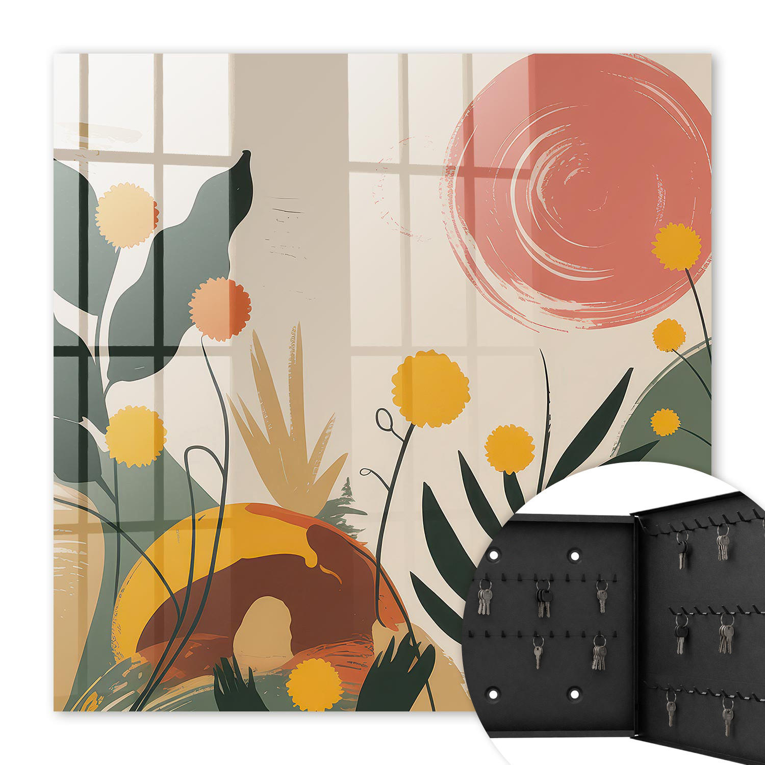 SCHLÜSSELBOX Schwarz 30x30 cm- Türöffnung nach rechts - Farbenfrohe Energie - Beige, Metall (30/30/5cm) - TULUP