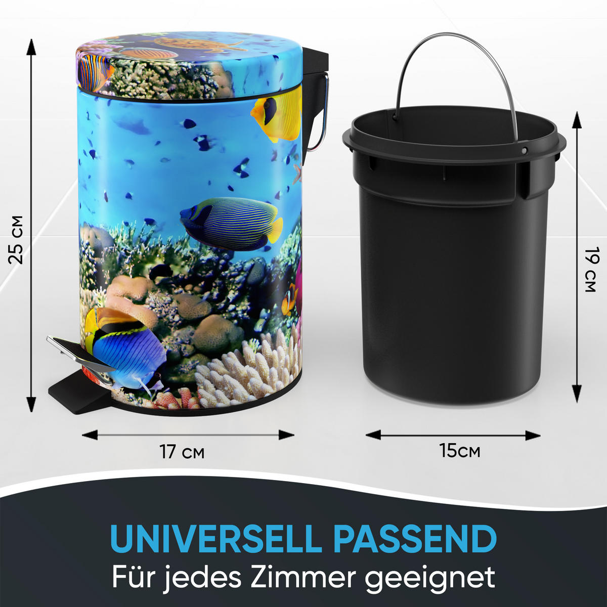 KOSMETIKEIMER Ocean - Blau/Gelb, Kunststoff/Metall (17/25/25cm) - Sanilo