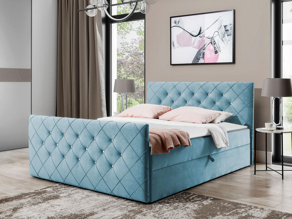 BOXBETT Malaga - Hellblau, Holz (200/200cm) - MIRJAN24