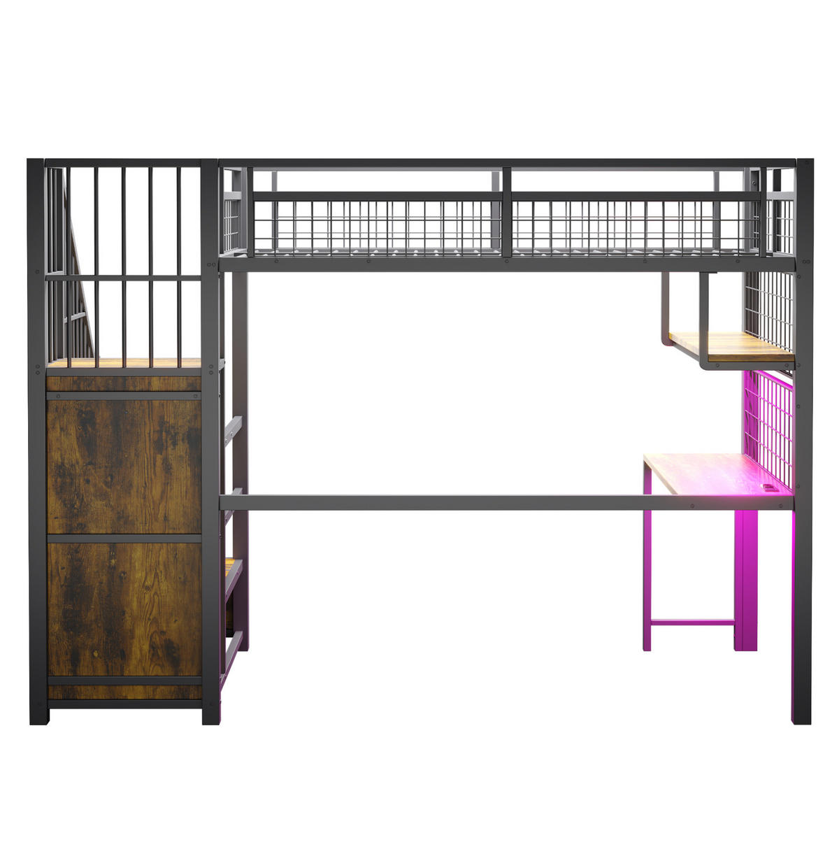HOCHBETT 90/200 cm Schwarz mit Lichtleiste und Stauraumleiter - Schwarz, Metall (90/200cm) - OKWISH