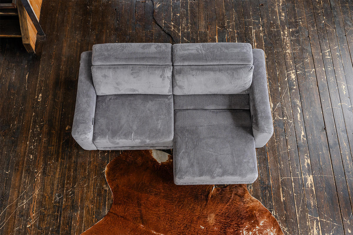 SOFA KIANA Anthrazit Cord Relaxfunktion - Anthrazit/Schwarz, Kunststoff/Textil (227/80/110cm) - KAWOLA