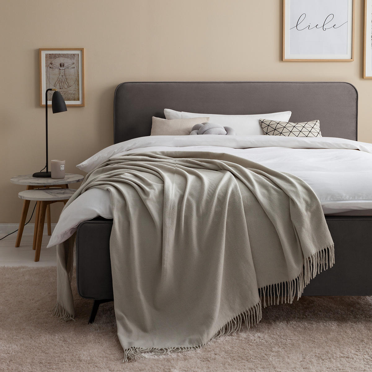 POLSTERBETT - Dunkelgrau, Textil (180/200cm) - home24