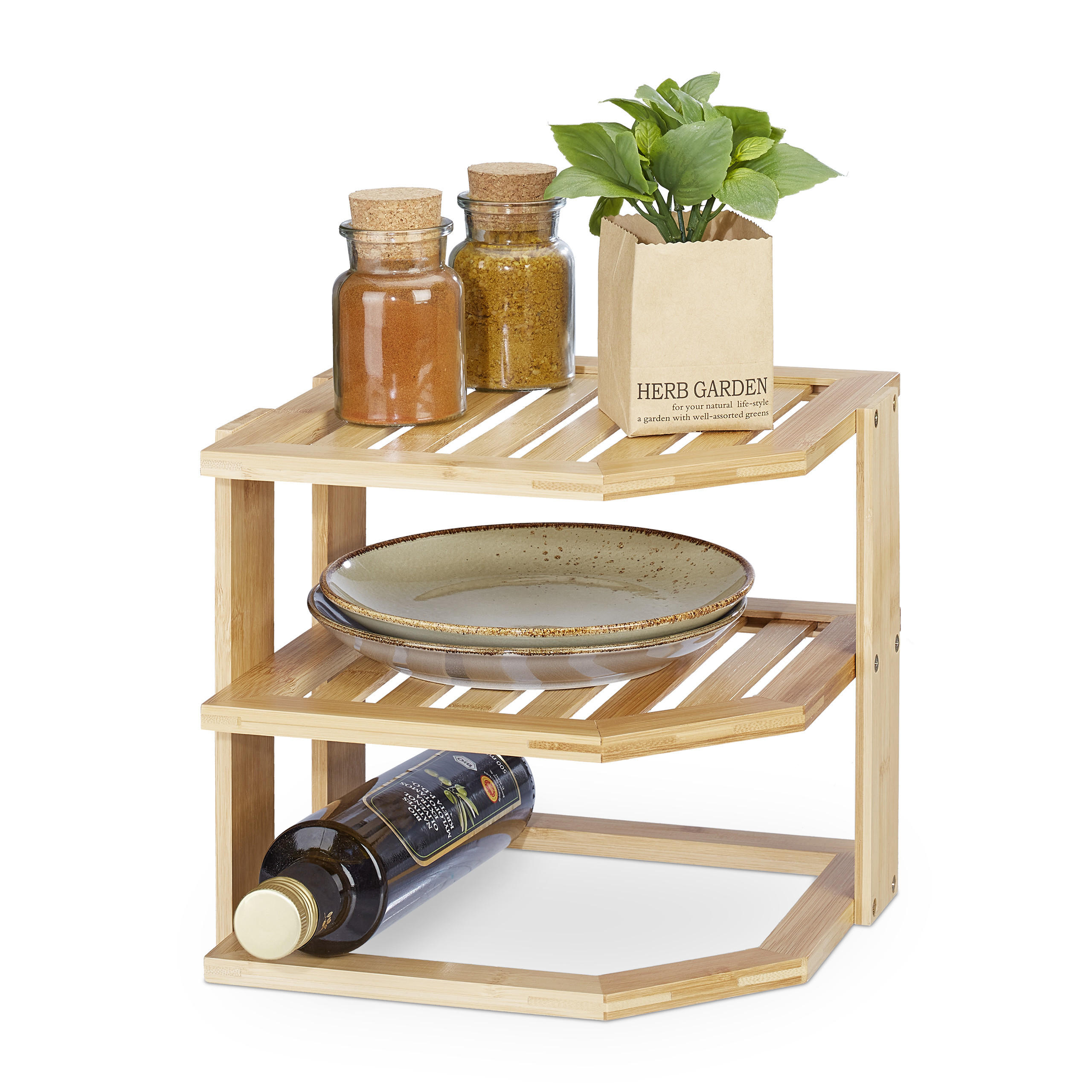 ECKREGAL - Hellbraun, Holz (27/24/25.5cm) - Relaxdays
