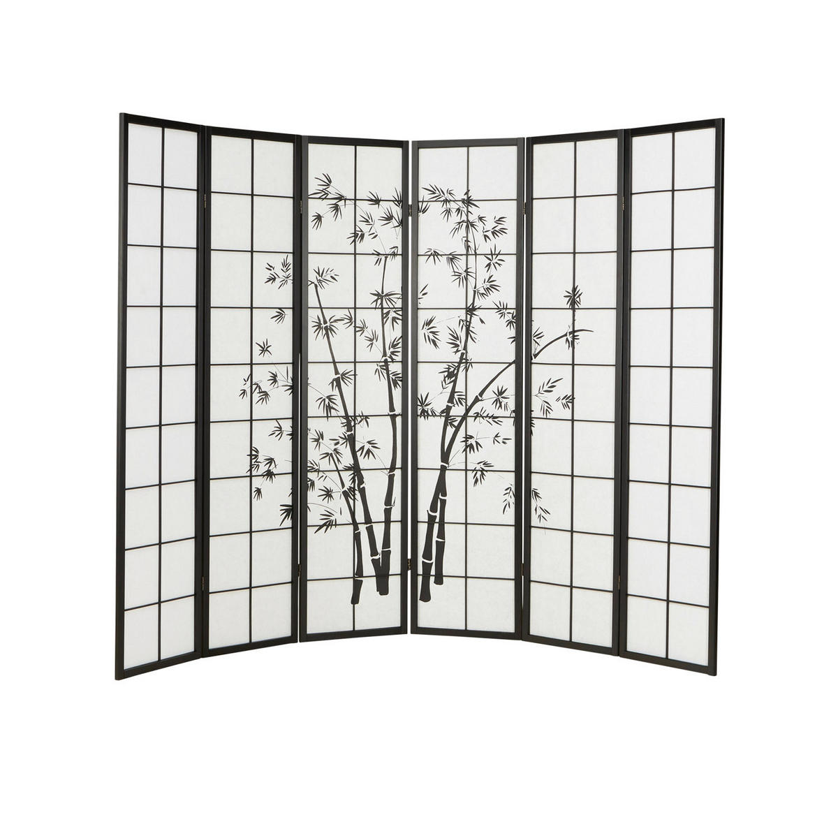 PARAVENT 6-tlg. 264/179 cm Schwarz Bambusmuster - Schwarz, Holz (264/179/2cm) - Homestyle4u