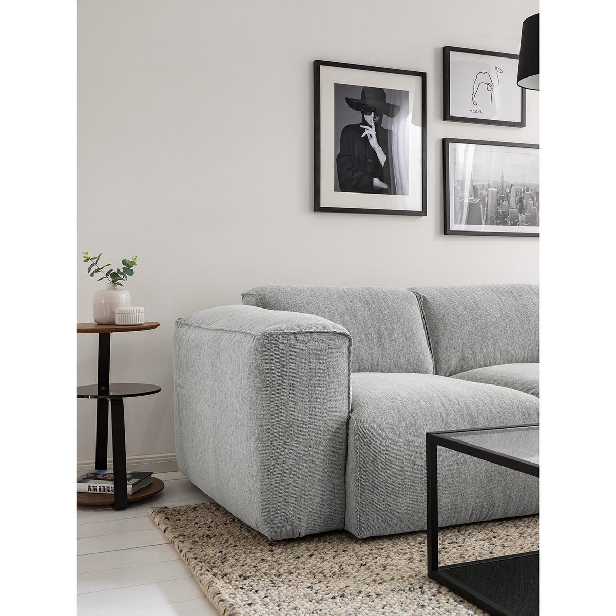 3-SITZER ECKSOFA mit Longchair - Hellgrau/Schwarz, Kunststoff/Textil (251/173cm) - home24