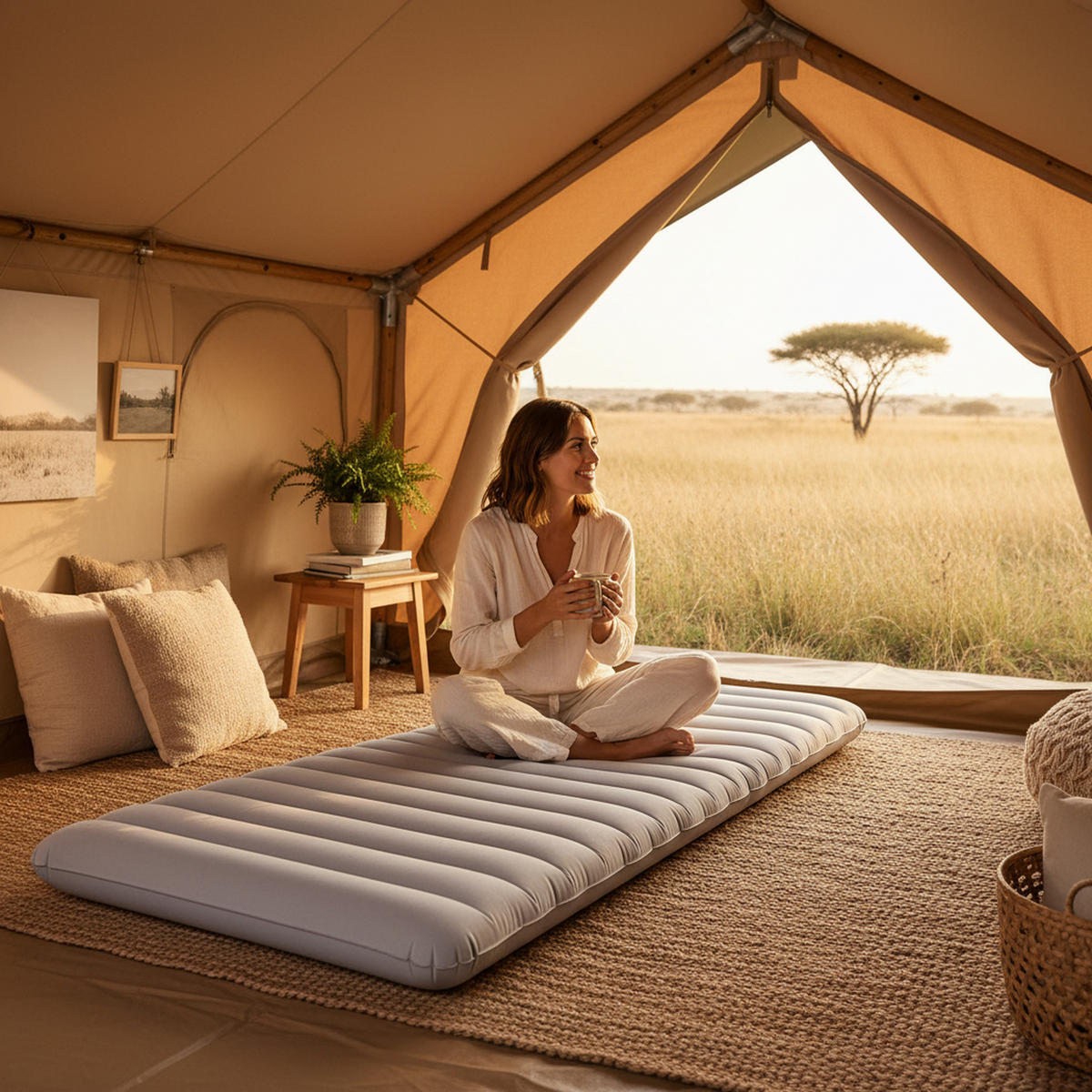 LUFTBETT Luftmatratze Camping 1 Person 183x71x12cm beige aufblasbar ohne Pumpe - Beige, Kunststoff (71/183cm) - Avenli