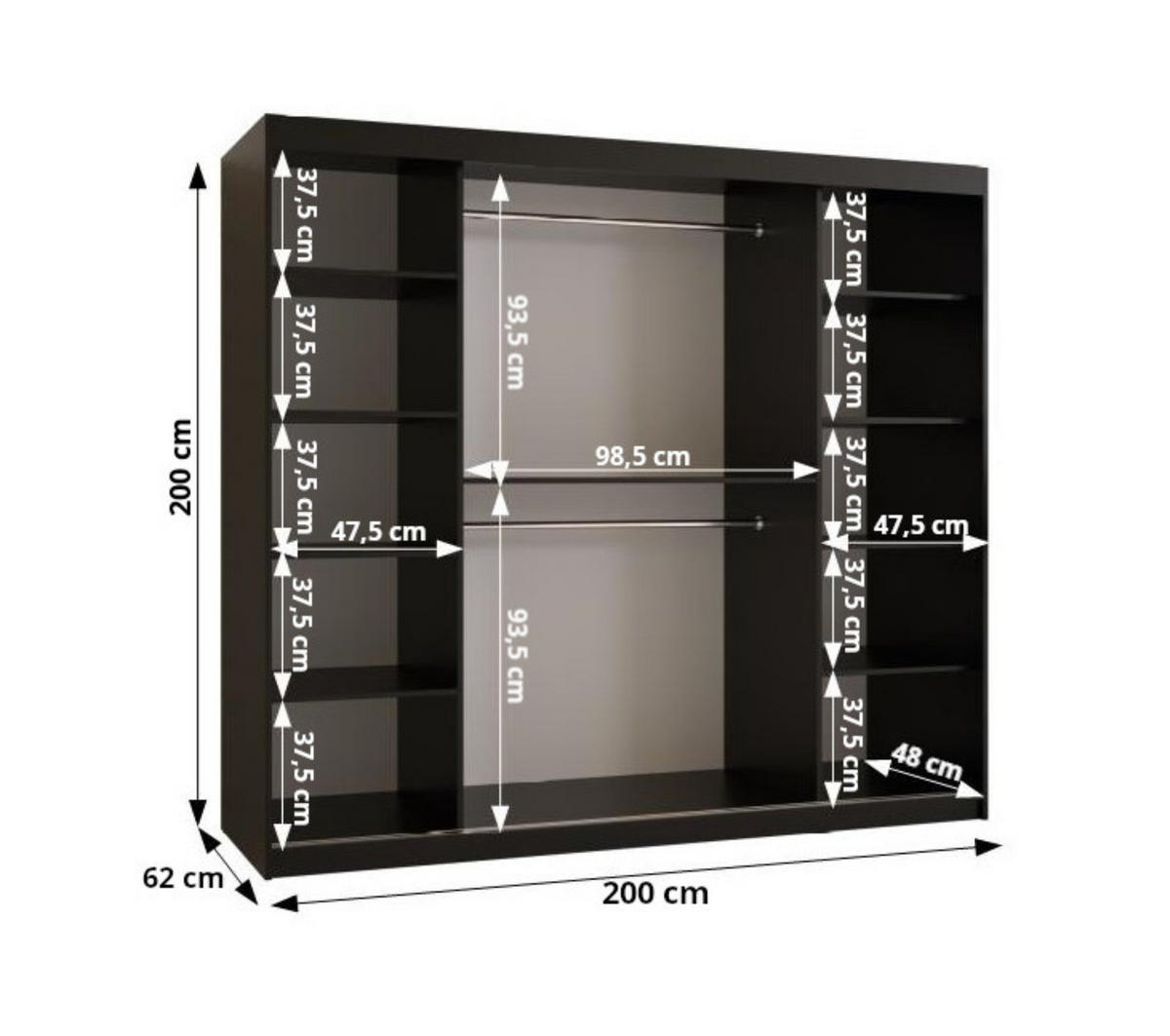 SCHWEBETÜRENSCHRANK 200/200/62 2-türig - Goldfarben/Schwarz, Holz/Kunststoff (200/200/62cm) - Abiks Möbel