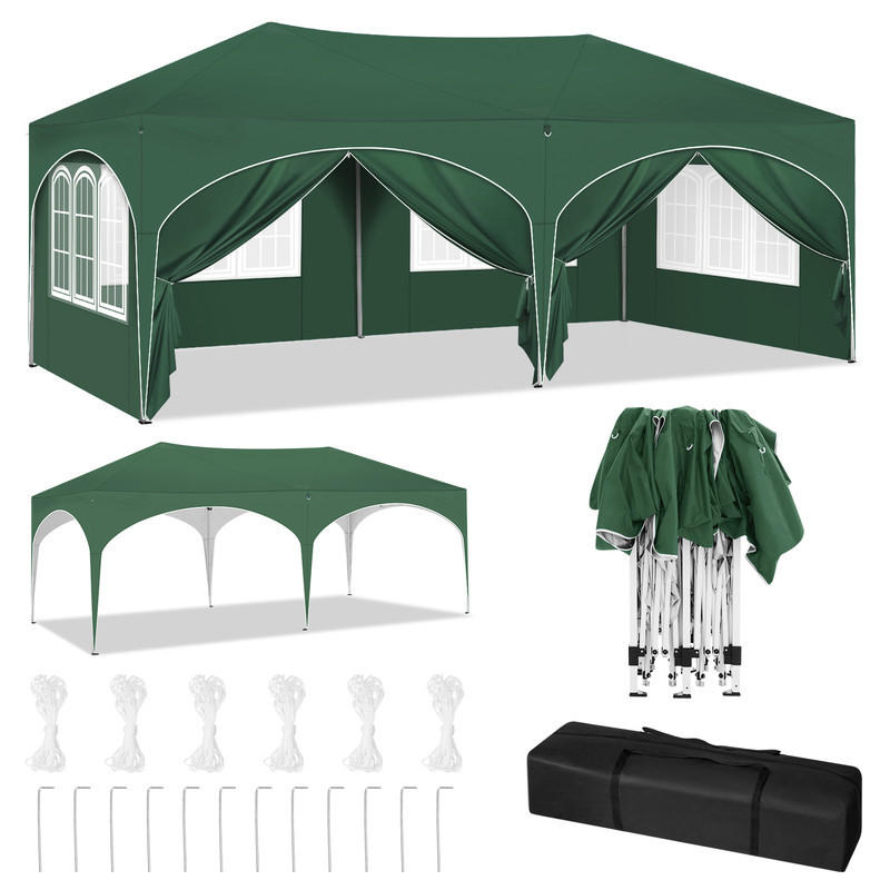 FALTPAVILLON –Grün– 3×6 m, UV-beständig und wasserdicht, mit 6 Seitenteilen - Grün, Metall (293/265/583cm) - Kaket