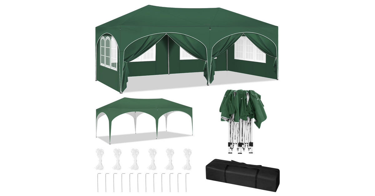 Kaket FALTPAVILLON –Grün– 3×6 m, UV-beständig und wasserdicht, mit 6 ...