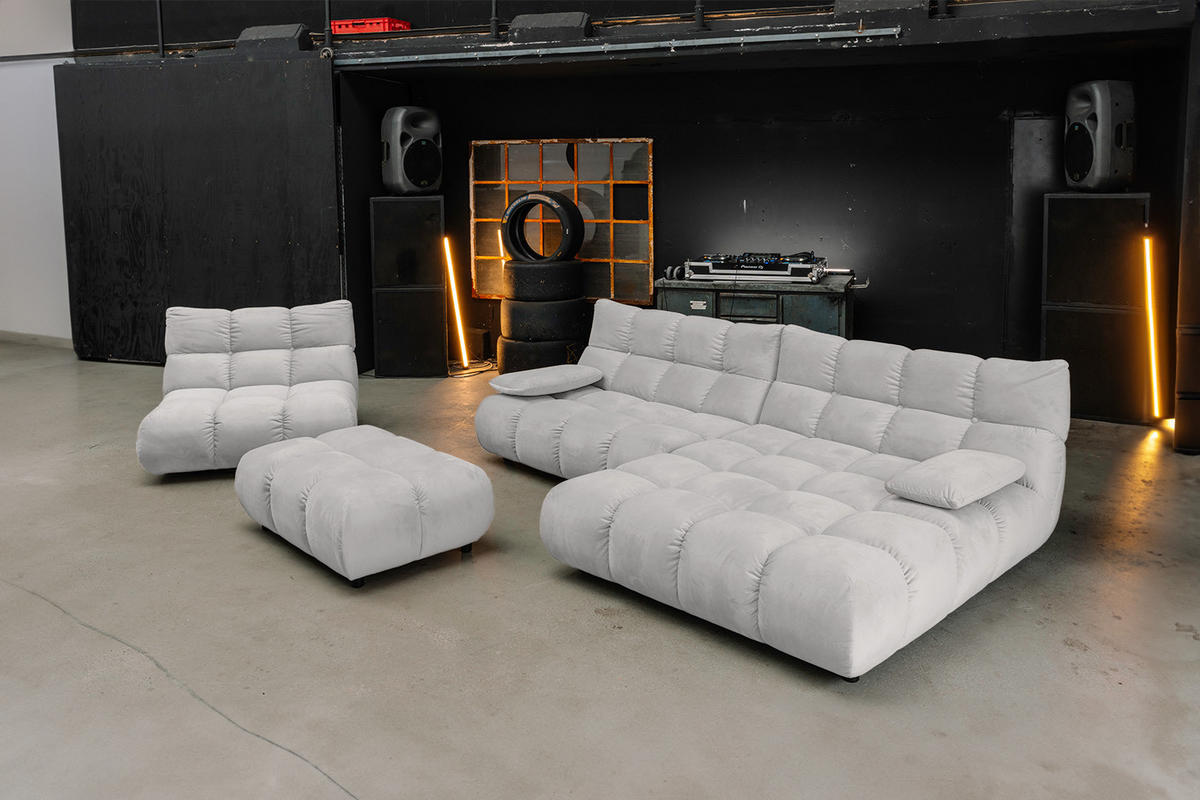 SITZGRUPPE VIVIEN 3ER SET Silber Velvet - Silberfarben, Kunststoff/Textil (359/85/510cm) - KAWOLA