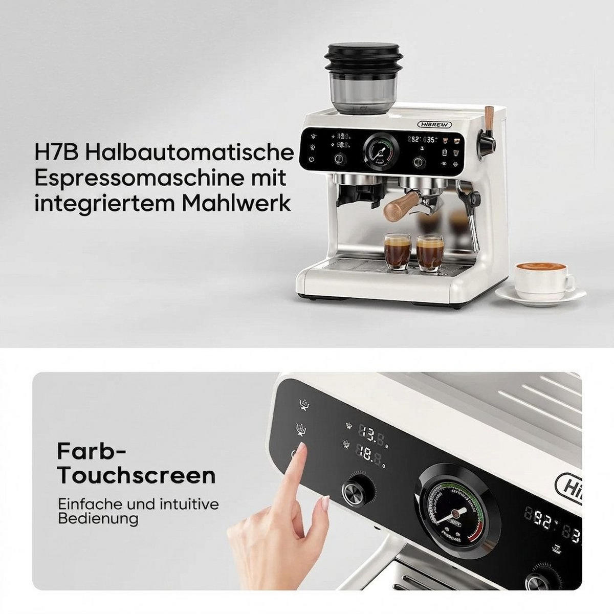 SIEBTRÄGERMASCHINE 2-in-1 mit Mahlwerk & Touchscreen Dual-Heizsystem - Beige, Metall (41.4/46.7/39cm) - BEXEVUE
