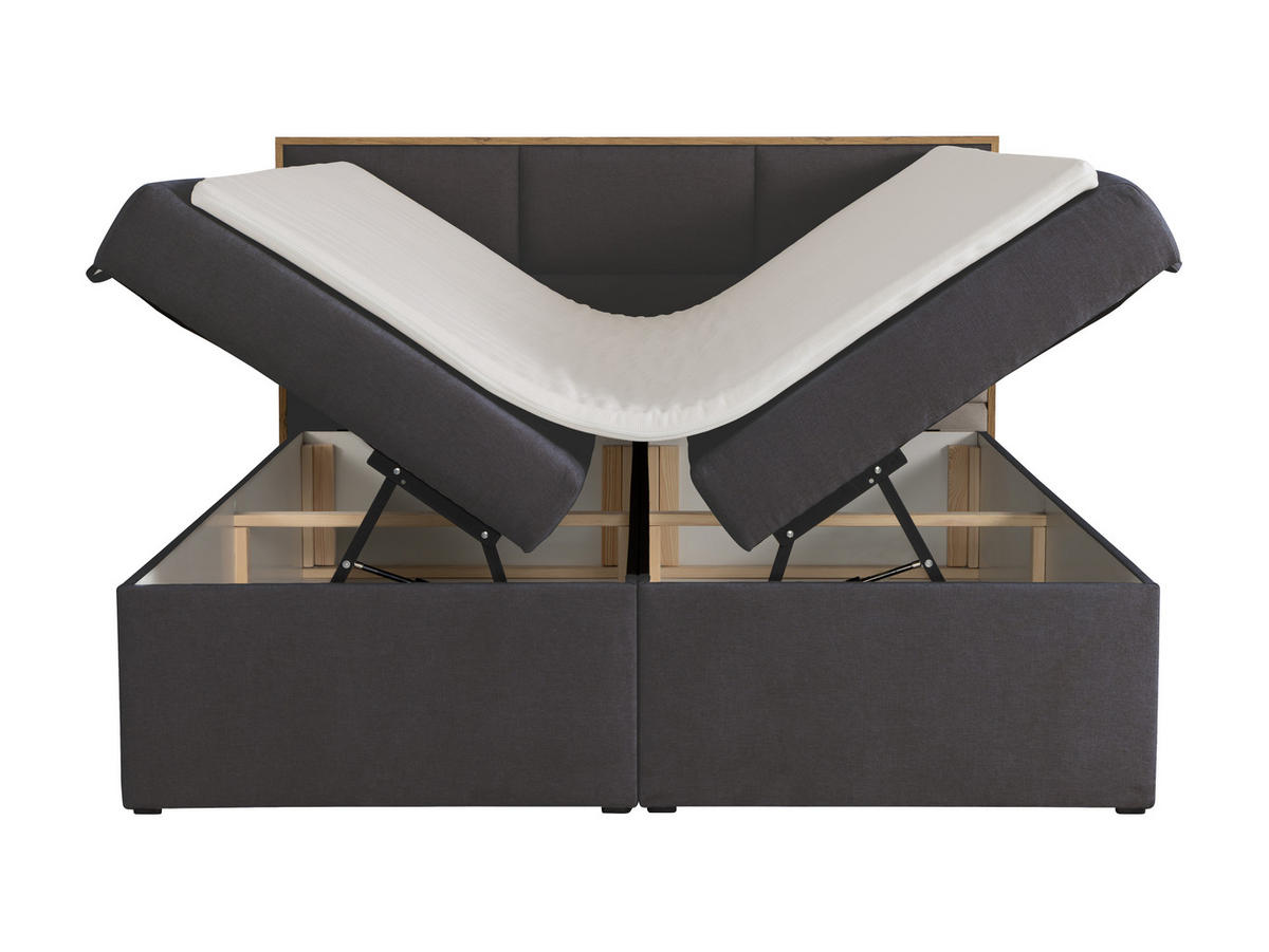 BOXSPRINGBETT ELMA mit Topper und Bettkasten, Anthrazit, 200x200 cm - Anthrazit, Textil (200/200cm) - KS Home Concept