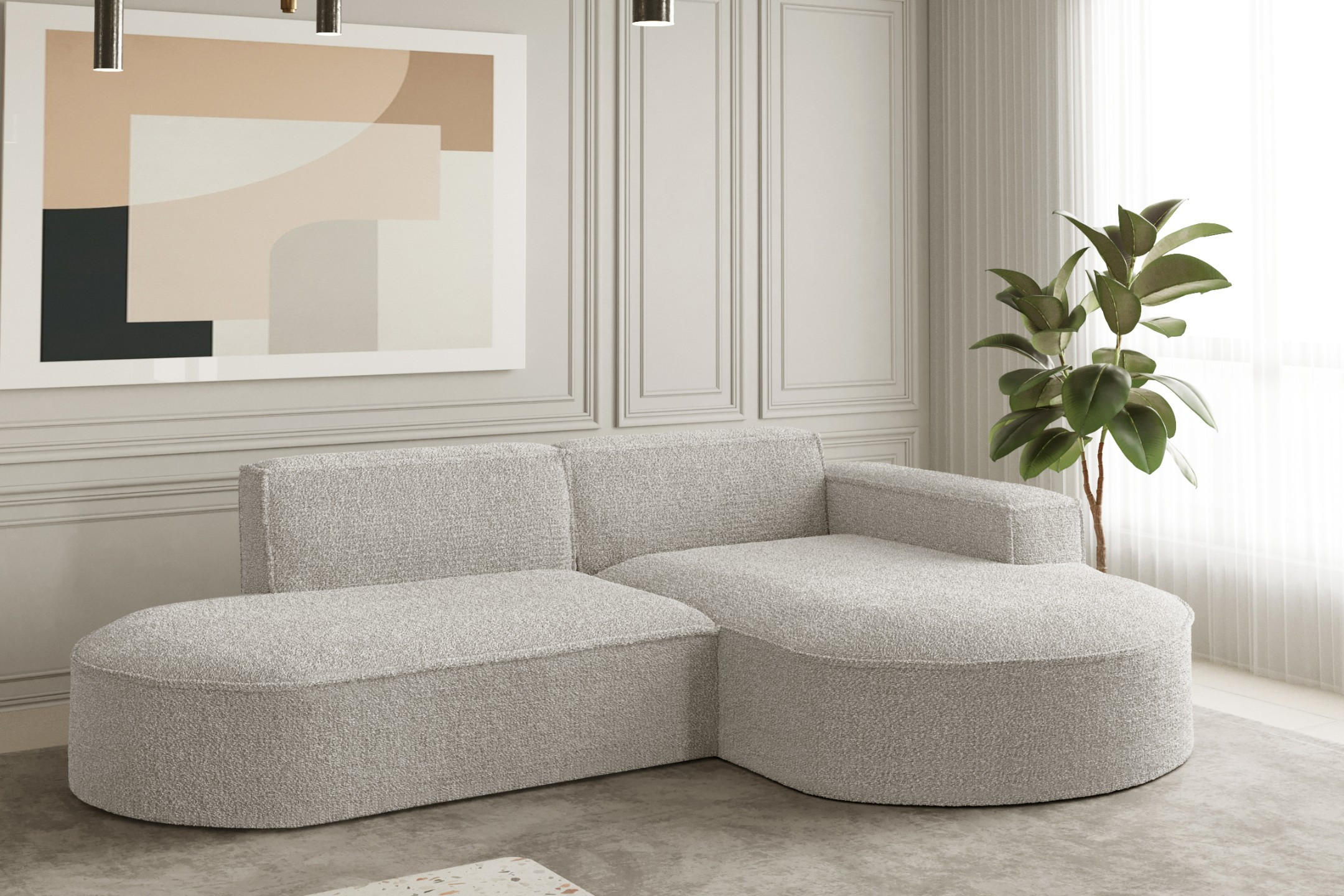 ECKSOFA Designer L-Form MODENA STUDIO Stoff Loop Creme Rechts - Creme, Holz (236/165cm) - Kaiser Möbel