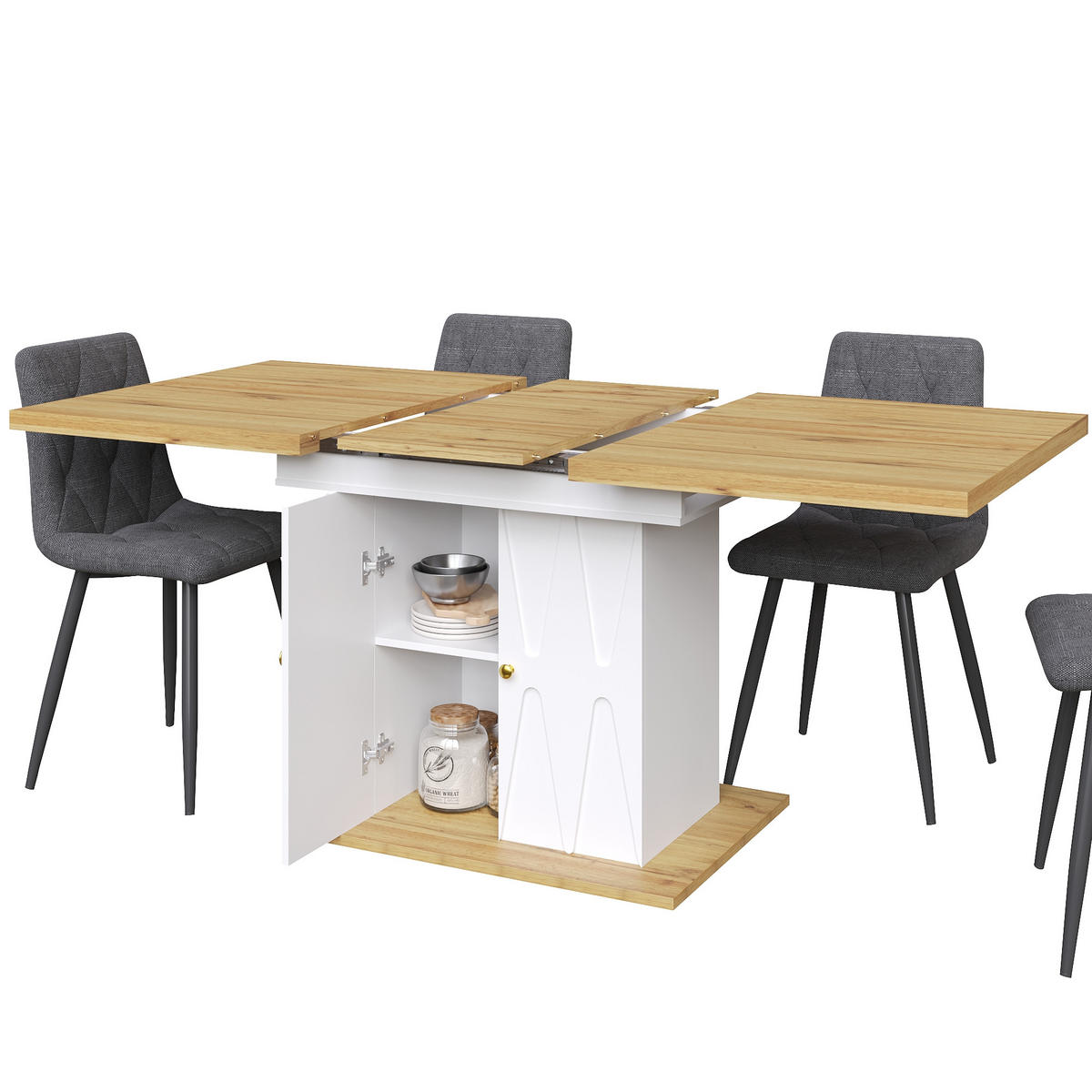JÍDELNÍ SET 5D Rozkládací 110-140cm Šedé židle - bílá, kov (54.99/15.01/95cm) - FLIEKS