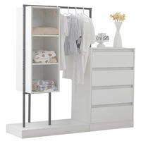 GARDEROBEN-SET in Weiß mit Kleiderstange und Schubladen für Schlafzimmer und Flur, B140/T40/H135 cm - Weiß, Holzwerkstoff/Metall (140/135/40cm) - STILVORA
