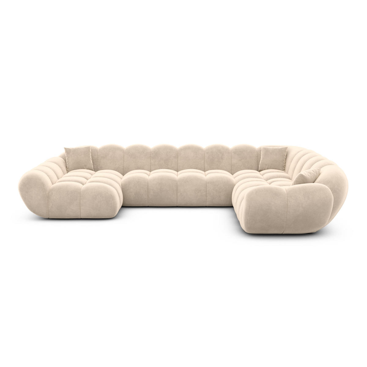 WOHNLANDSCHAFT Liva Creme Samtstoff U-Form XXL Links - Creme, Textil (323/70/258cm) - VAROYAL