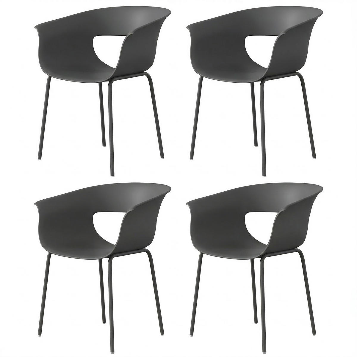 GARTENSTÜHLE 4er-Set DE-08347 ergonomisch mit Ausschnittdesign Dunkelgrau - Dunkelgrau, Metall (51/74/61cm) - ComfortXL