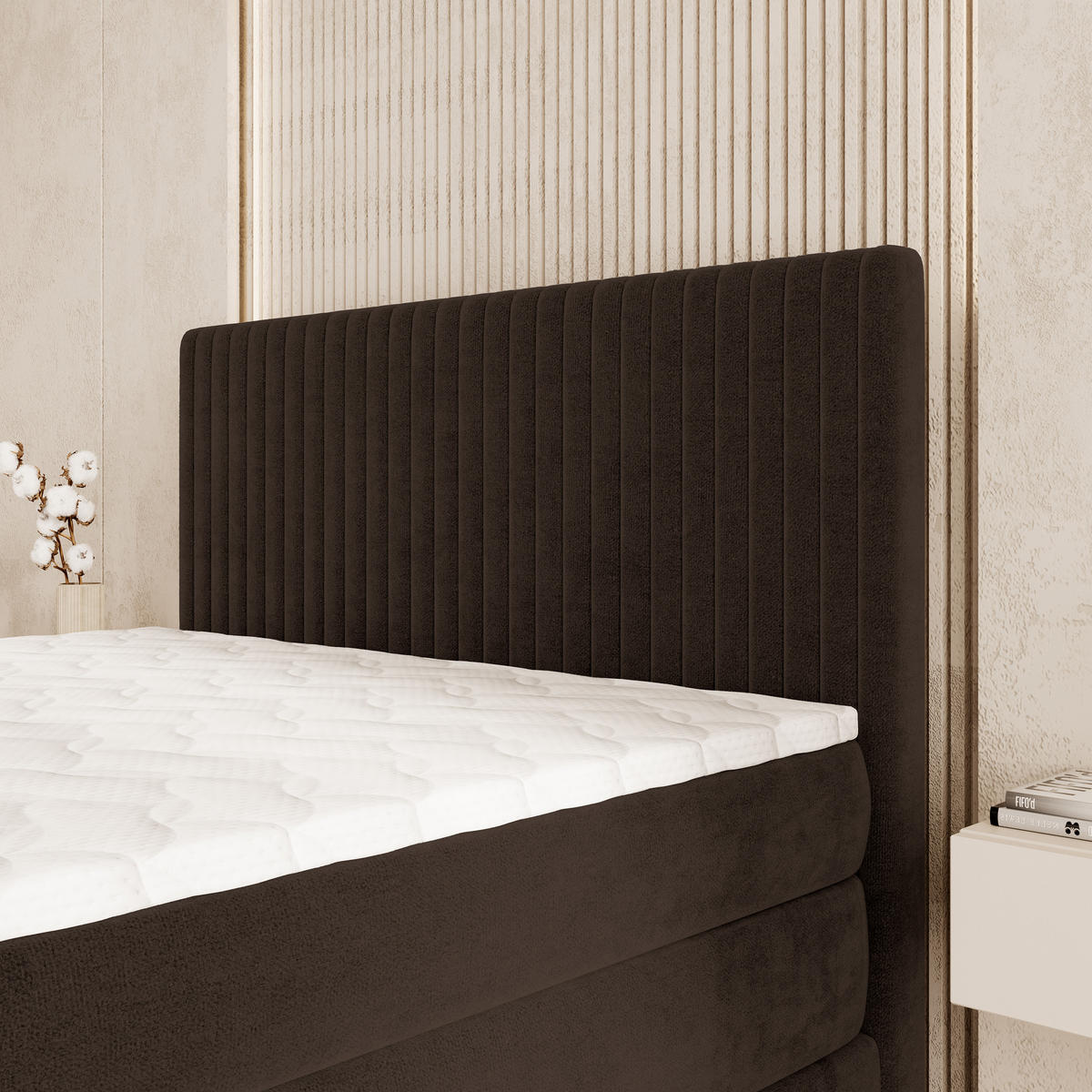 BOXSPRINGBETT FELBIO 180x200 cm mit Matratze und Topper - Braun - Braun, Holz (180/200cm) - MASSENO