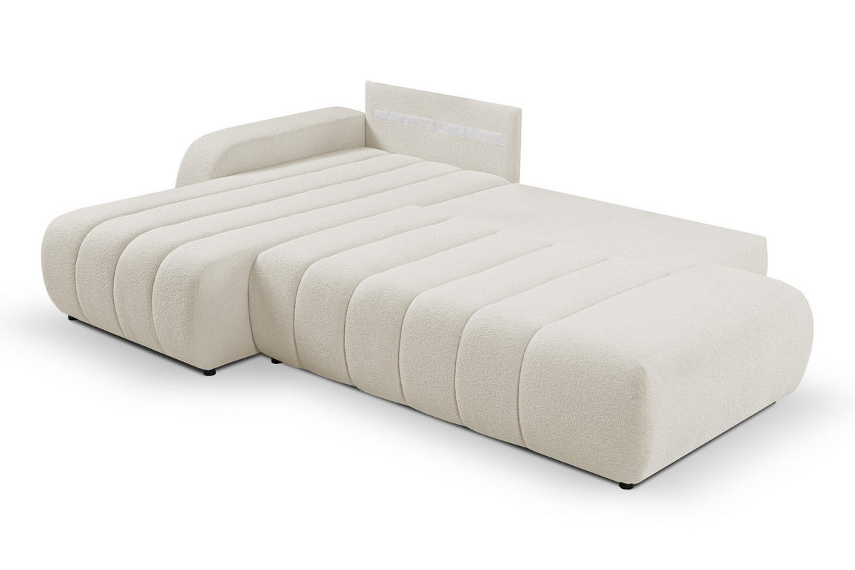 ECKSOFA Baloo mit Schlaffunktion und Bettkasten, komfortable Polsterung, Stoffbezug, lose Rückenkissen, freistehend, LINKS, 176x276x88 cm, White - Weiß, Holz/Textil (176/276cm) - DomoHome