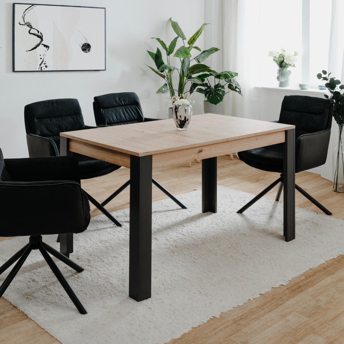 ESSTISCH AUSZIEHBAR artisan-eiche schwarz 75/100/80 cm - Eschefarben, Holzwerkstoff (86/80/75cm) - Calicosy