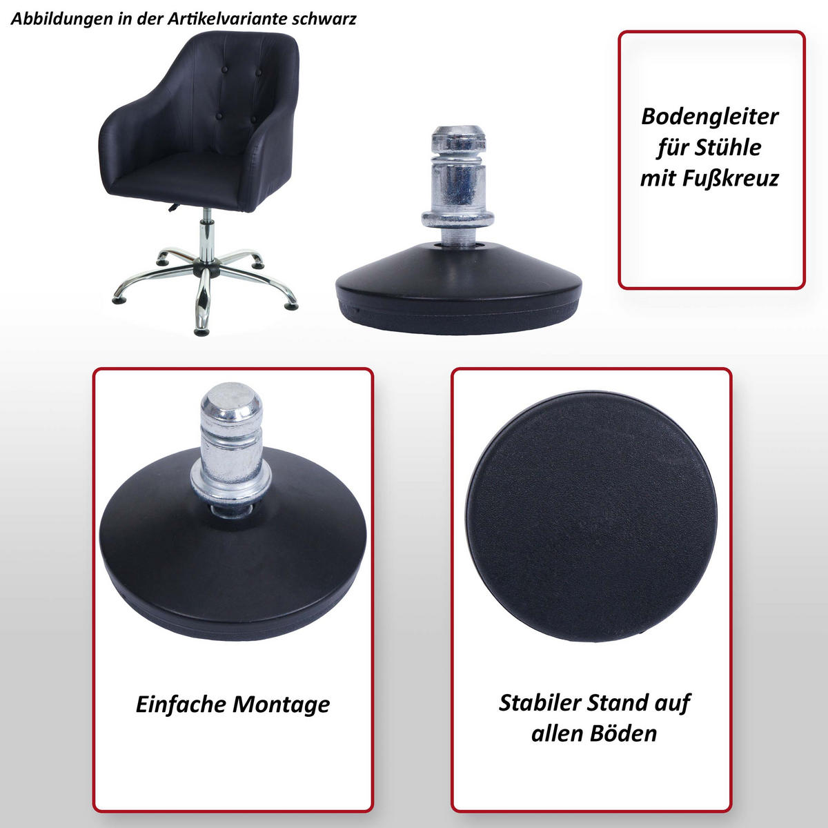 BODENGLEITER Schwarz 5er-Set - Schwarz, Kunststoff (5/4/5cm) - MCW