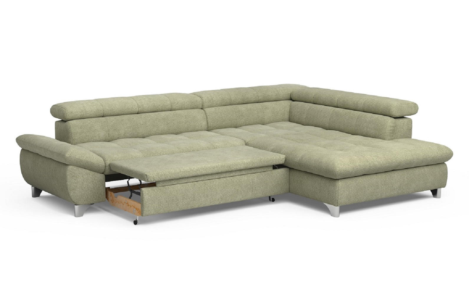 ECKSOFA mit Schlaffunktion und verstellbare Kopflehnen - Silberfarben/Grün, Textil/Metall (234/312cm) - Cotta
