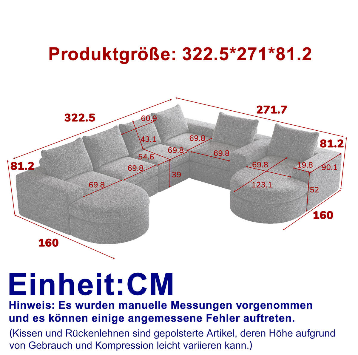 ECKSOFA 322,5/271,7/81,2 cm modular schwarz aus Chenille mit wechselbarer Chaiselongue - Schwarz, Textil (322.5/271.7cm) - OKWISH