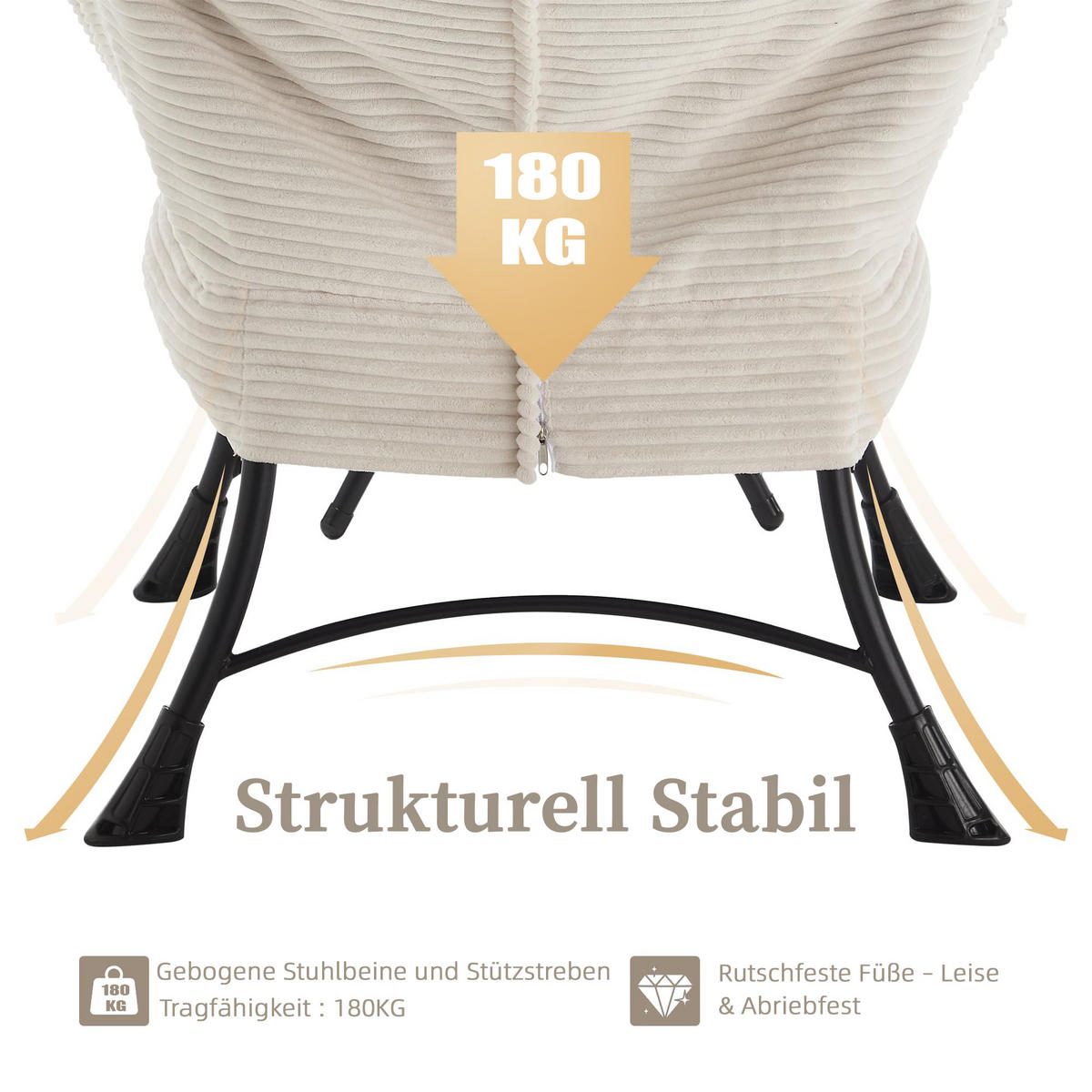 LOUNGESESSEL Relaxsessel mit Hocker,dicke Polsterung,Weiß - Weiß, Metall (70/95/64cm) - LVHOM