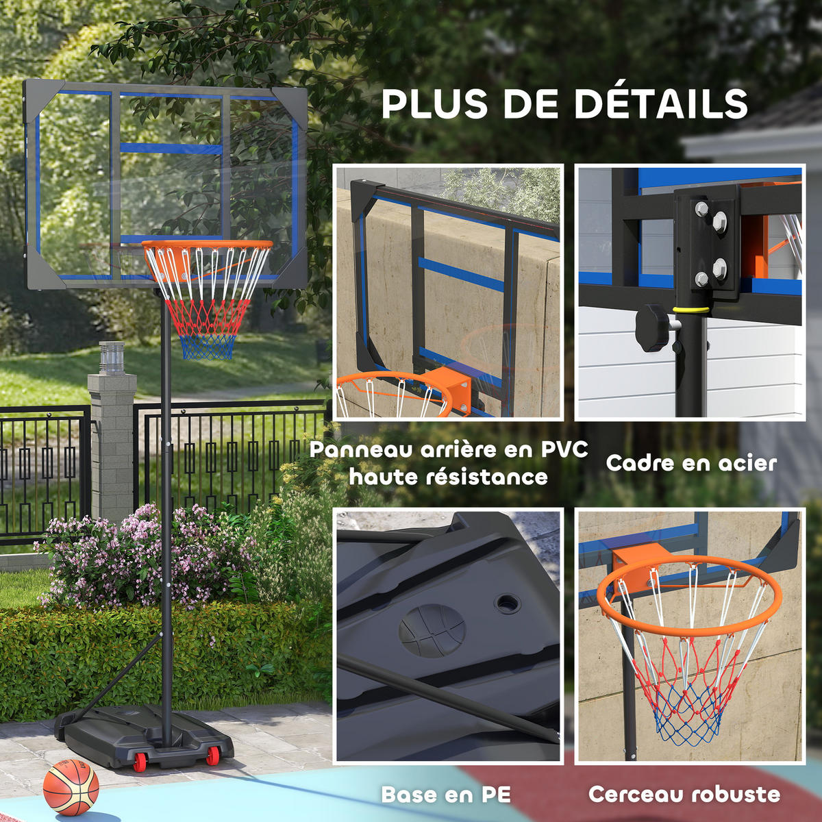 BASKETBALLKORB DE-18521 höhenverstellbar 210-260 cm Blau - Blau, Kunststoff (53/82cm) - ComfortXL