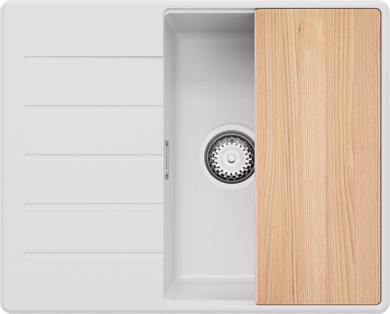 SPÜLBECKEN Kopenhagen, 2-er set Weiß 62/50 cm 1 Becken + Ablauf-Set + Schneidebrett ab 45er Unterschrank - Chromfarben/Beige, Kunststoff (62/20/50cm) - Primagran