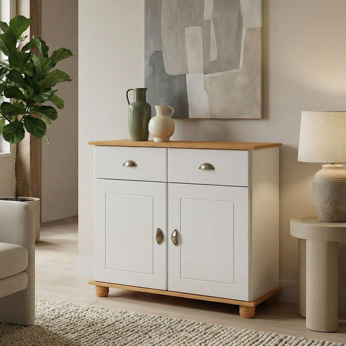 APOTHEKERKOMMODE COLMAR weiß/braun - Weiß/Braun, Holz (91/79/39cm) - IDIMEX