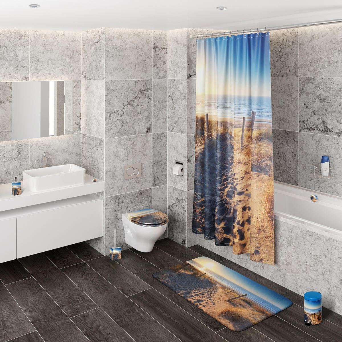 KOSMETIKEIMER Düne - Sandfarben/Blau, Kunststoff/Metall (17/25/25cm) - Sanilo