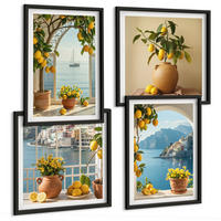 BILDER SET 4er Set - 50x50 cm & 40x60 cm Schwarzer Rahmen - Zitronenblumen aus der Küstenstadt - Schwarz, Kunststoff (50/50cm) - TULUP