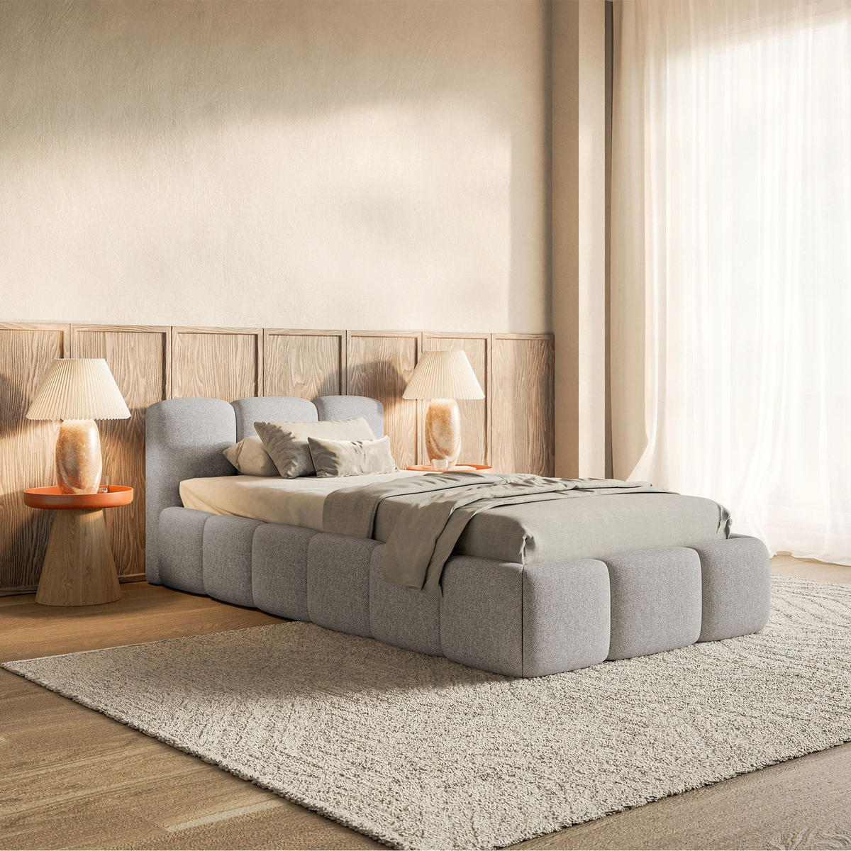 POLSTERBETT Cloudy Low Hellgrau Chenille, Bettkasten & Lattenrost, 90x200 cm - Hellgrau/Schwarz, Kunststoff/Textil (90/200cm) - Selsey