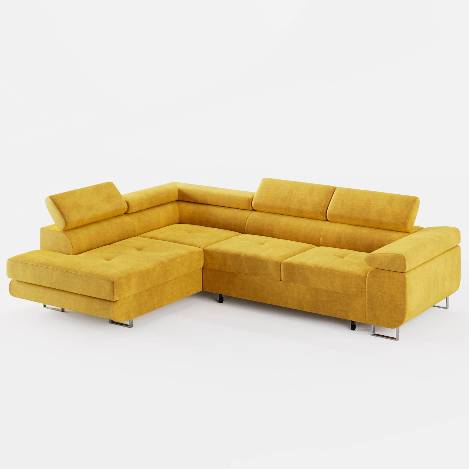 ECKSOFA VEMO EDGE Links Gelb Velour-Stoff mit Bettkasten und Schlaffunktion - Gelb, Textil (200/270cm) - Barchello