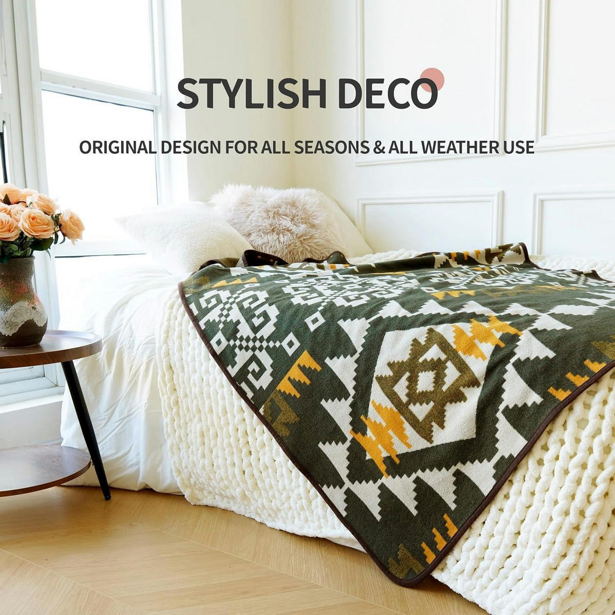 DECKE Merinowolle Azteken-Stil Grün 160 x 129,5 cm - Multicolor, Textil (129.5/160cm)