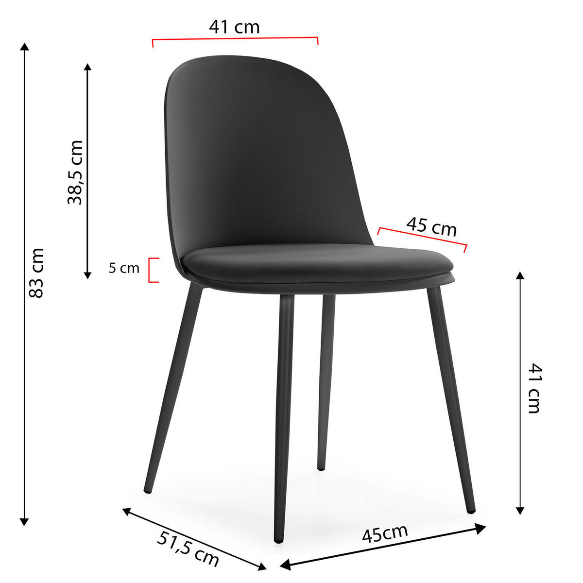 STUHL 4er-Set Kana schwarz - Schwarz, Kunststoff/Metall (45/83/51cm) - VS Venta-stock