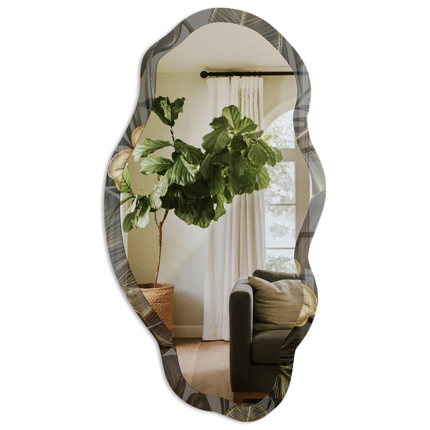 SPIEGEL 90x45 cm asymmetrisch mit Druck - Tropischer Garten - Transparent, Glas (45/90/0.4cm) - TULUP